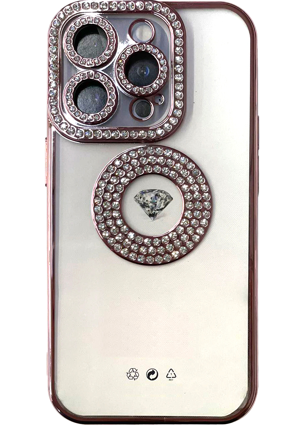 iPhone 15/iPhone 14/iPhone 13 Clear Case Diamond with Camera Protection Rose Gold